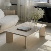 Vintage Living Room Decorative Natural Stone Center Table Angular Leg Beige Travertine Coffee Table